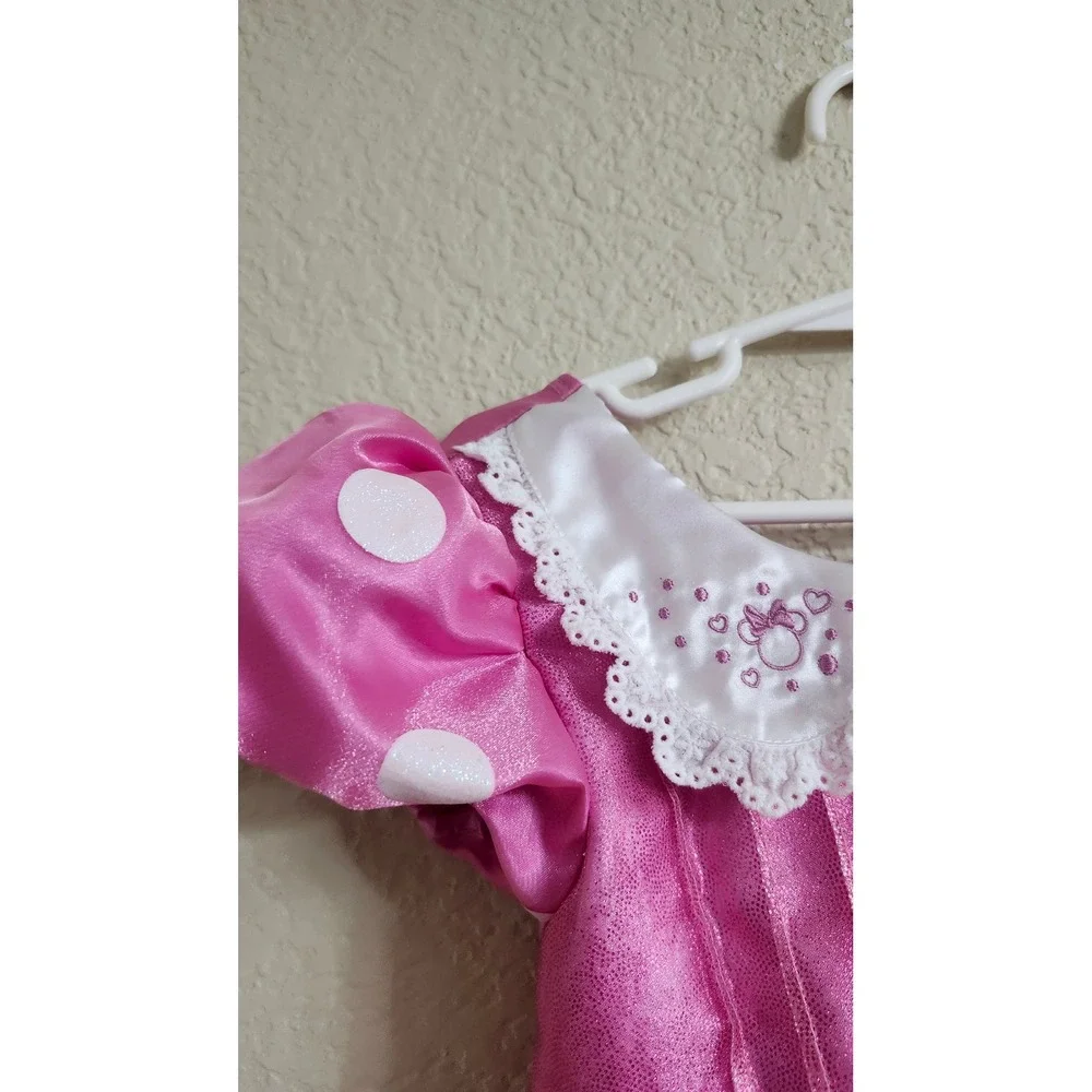 Disney Minnie Mouse Pink Polka‎ Dot Costume Dress Size 4 Rhinestone Bow Lace